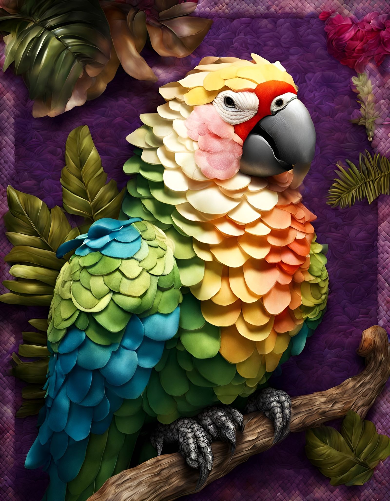 Sassy Parrot Nesting in Photorealistic Art