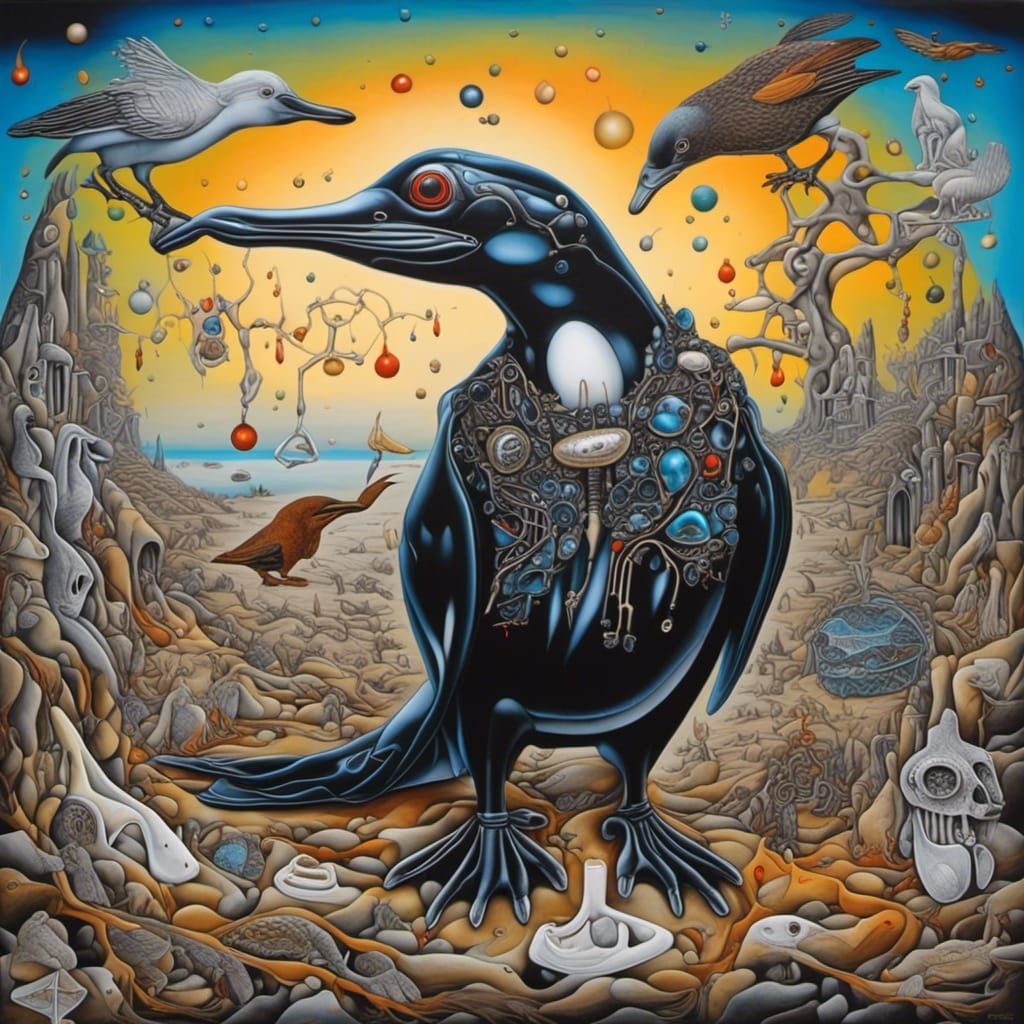 Spangled Drongo Fractal with Opal Heart and Runes