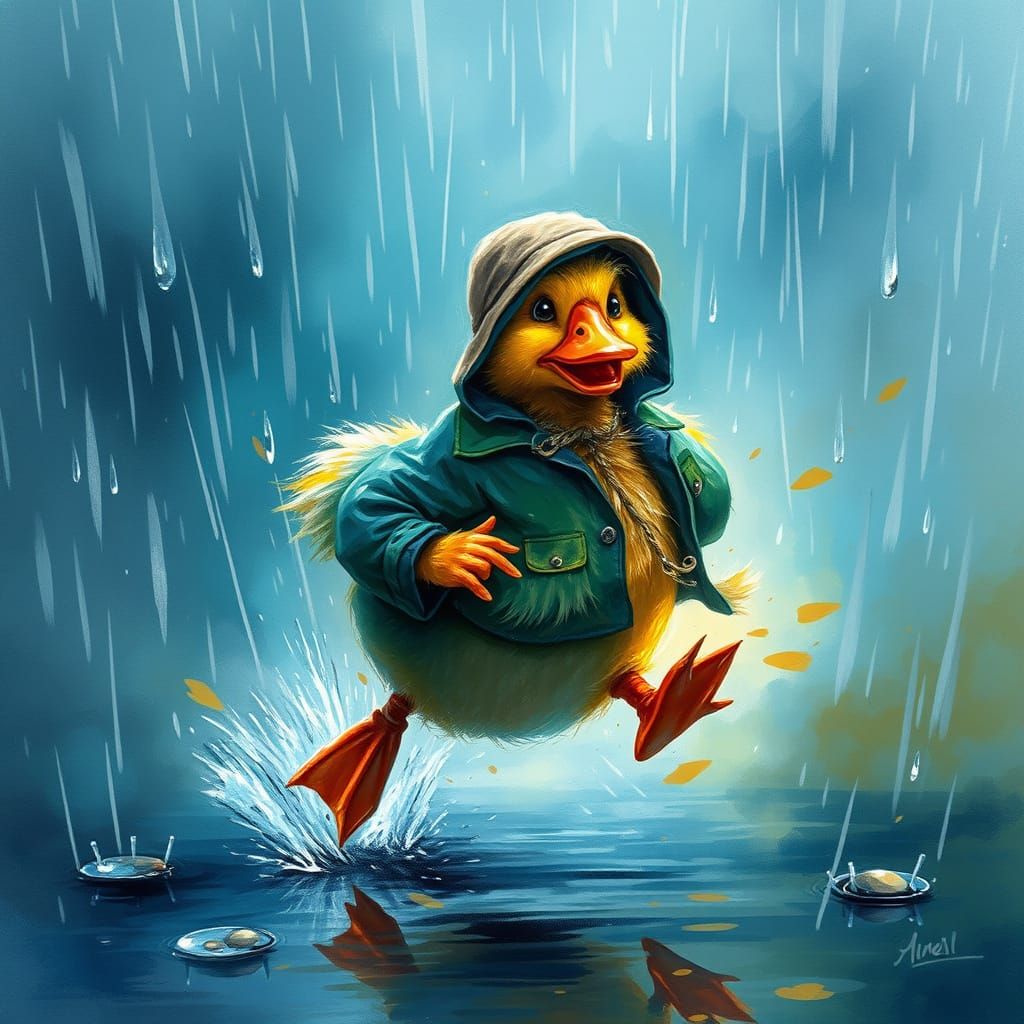 A Bedraggled Little Duck Seeks Refuge in a Turbulent Storm