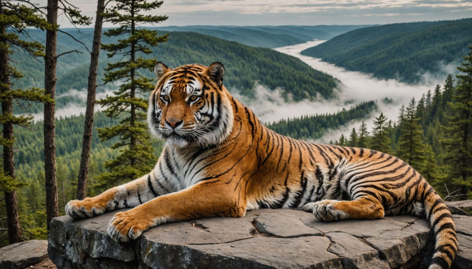 Siberian Tiger on Cliff's Edge in Majestic HDR Landscape