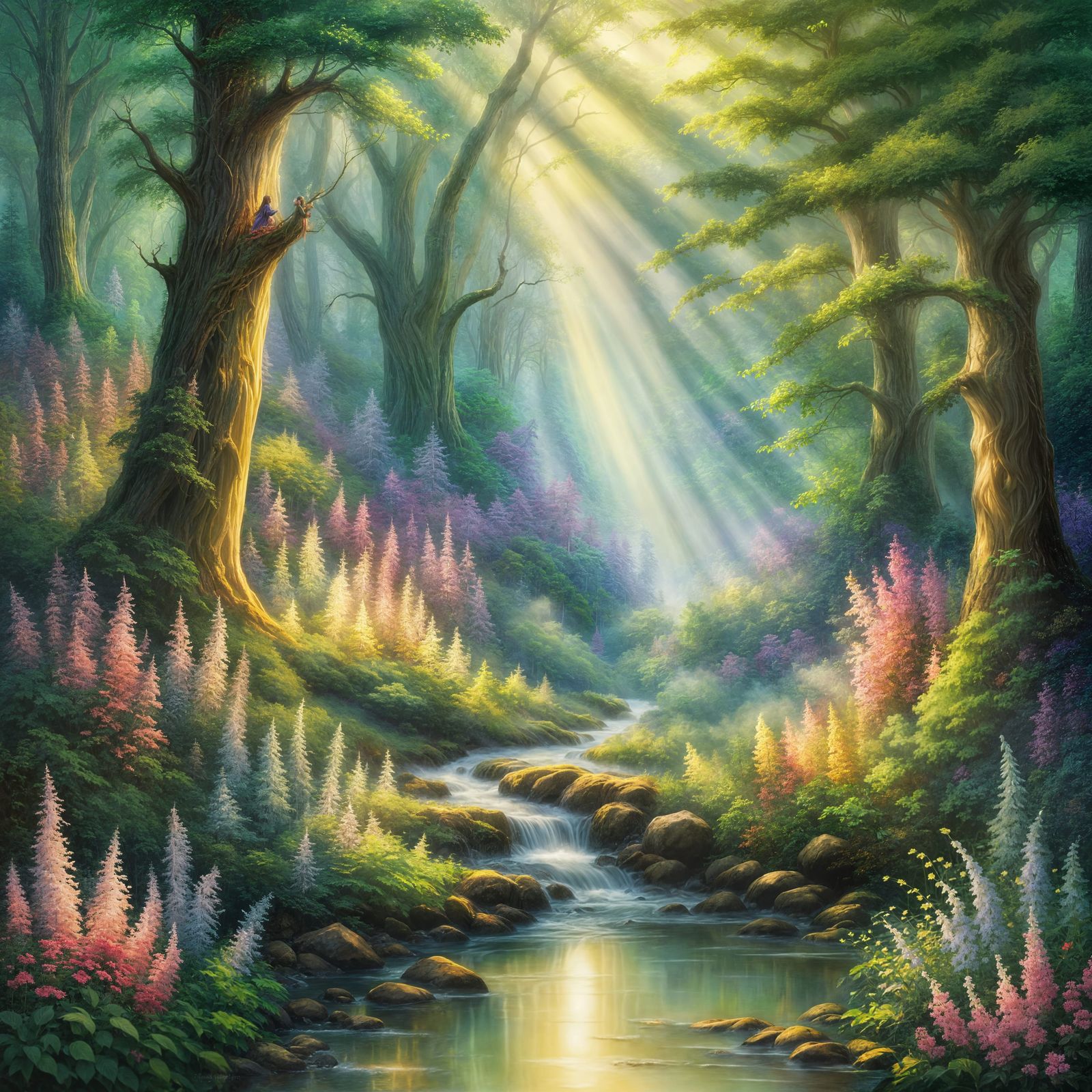 Ethereal Forest with Paradise Flowers in Hyperdetailed Fanta...