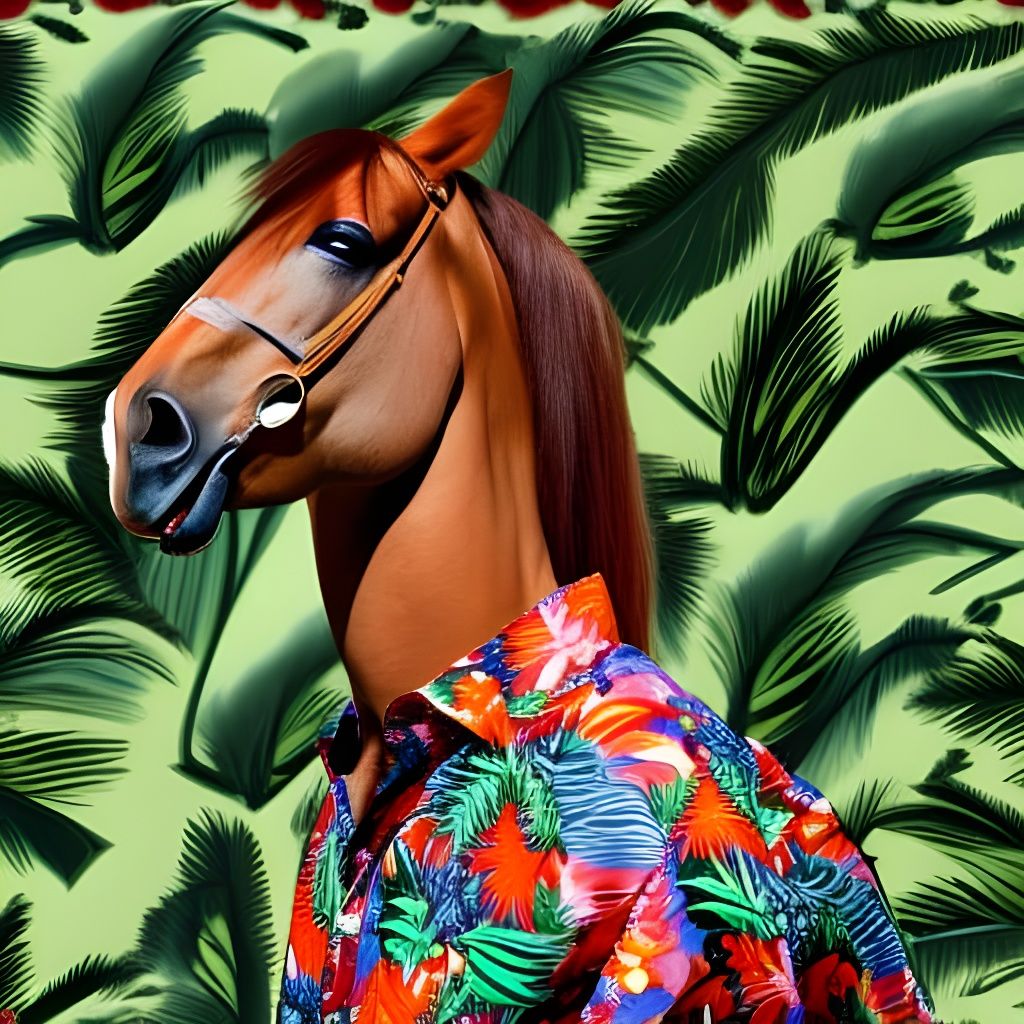 Horse in Hawaiian Shirt AI Generated Image