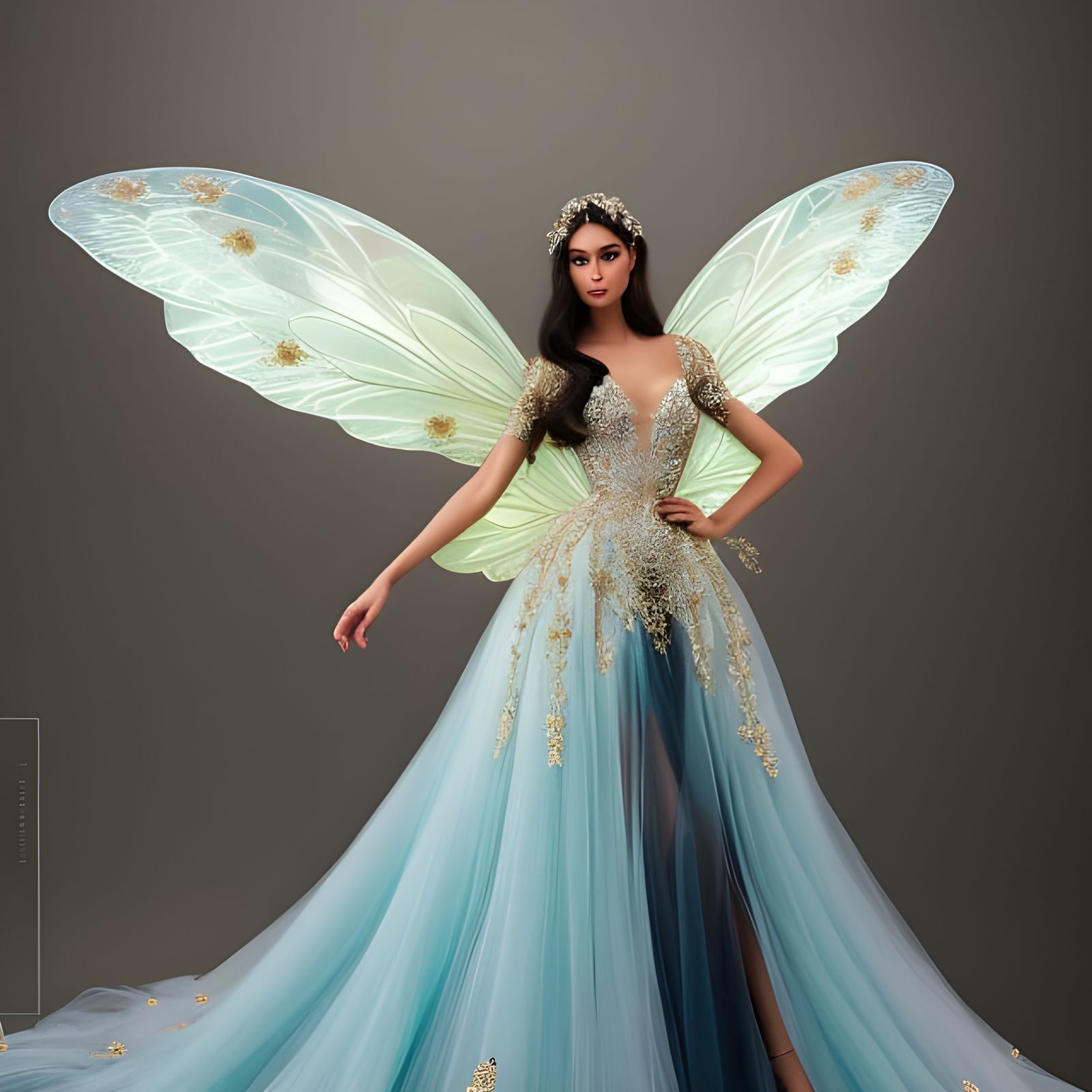 Elegant fairy! Hyperrealistic Beautiful fairy dress iridescent elegant twinkling, intricate, by Magali Villeneuve, Alex ...