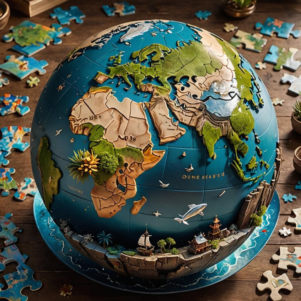 A barren landscape with a figure whose skin resembles parched earth, looking upwards as cracks reveal a vibrant oasis wi...