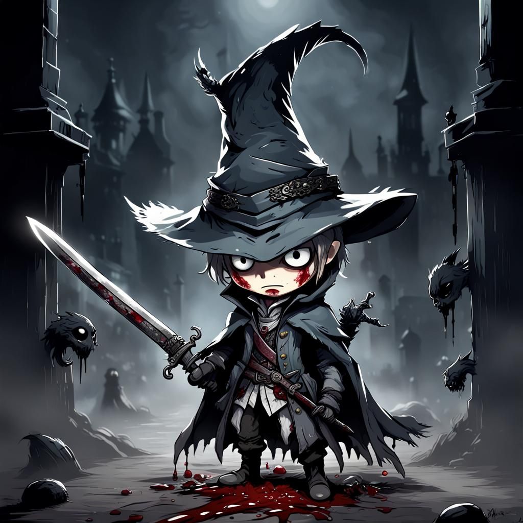 Chibi Bloodborne Monster in Dark Bloody Style