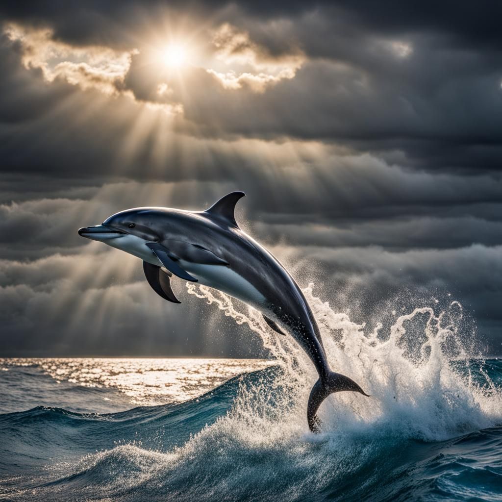 Hyperrealistic Dolphin Leaping from Ocean Depths
