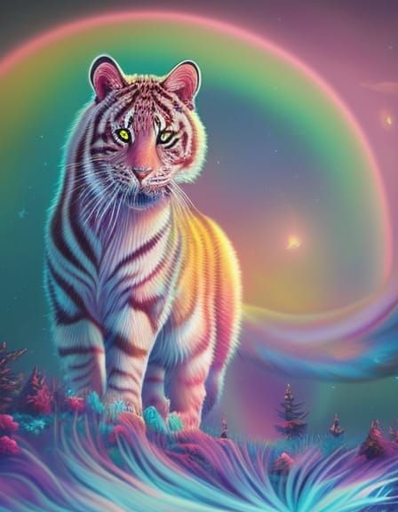 Autumn Tiger Cornucopia in Mixed Art Styles