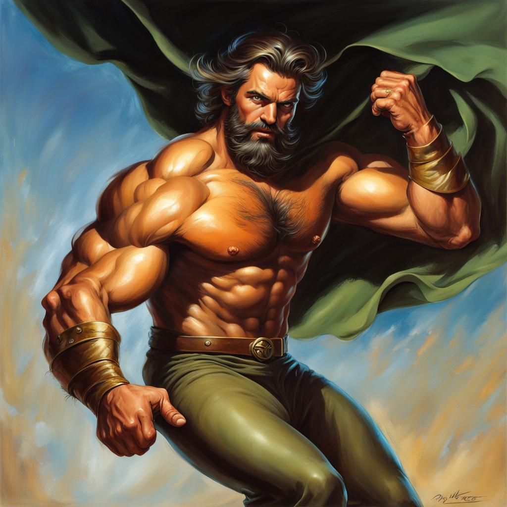 Bearded Superhero Saving the World: Comic Book Style