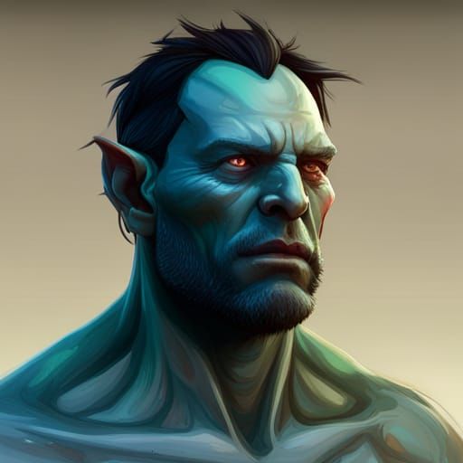 Half-Orc Barbarian Portrait in Trending Artstation Style