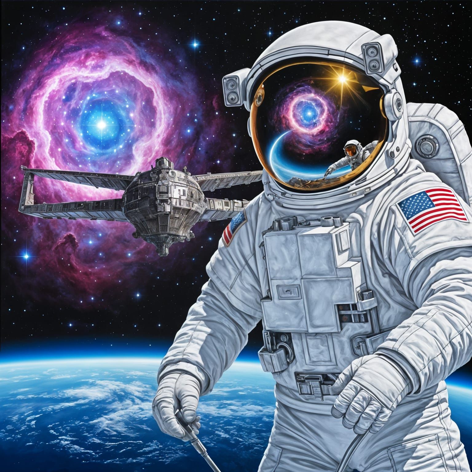 Astronaut EVA in Orion Nebula Oil Painting