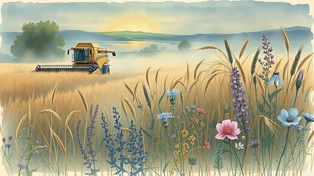 Golden Wheat Fields: Impressionistic Watercolor Vista