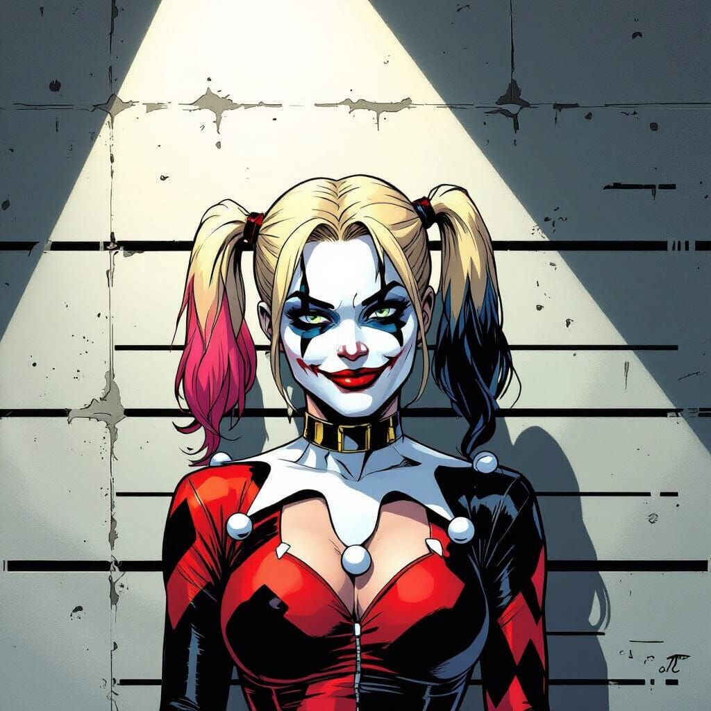 Harley Quinn Defiant in Police Line-Up Comic Art