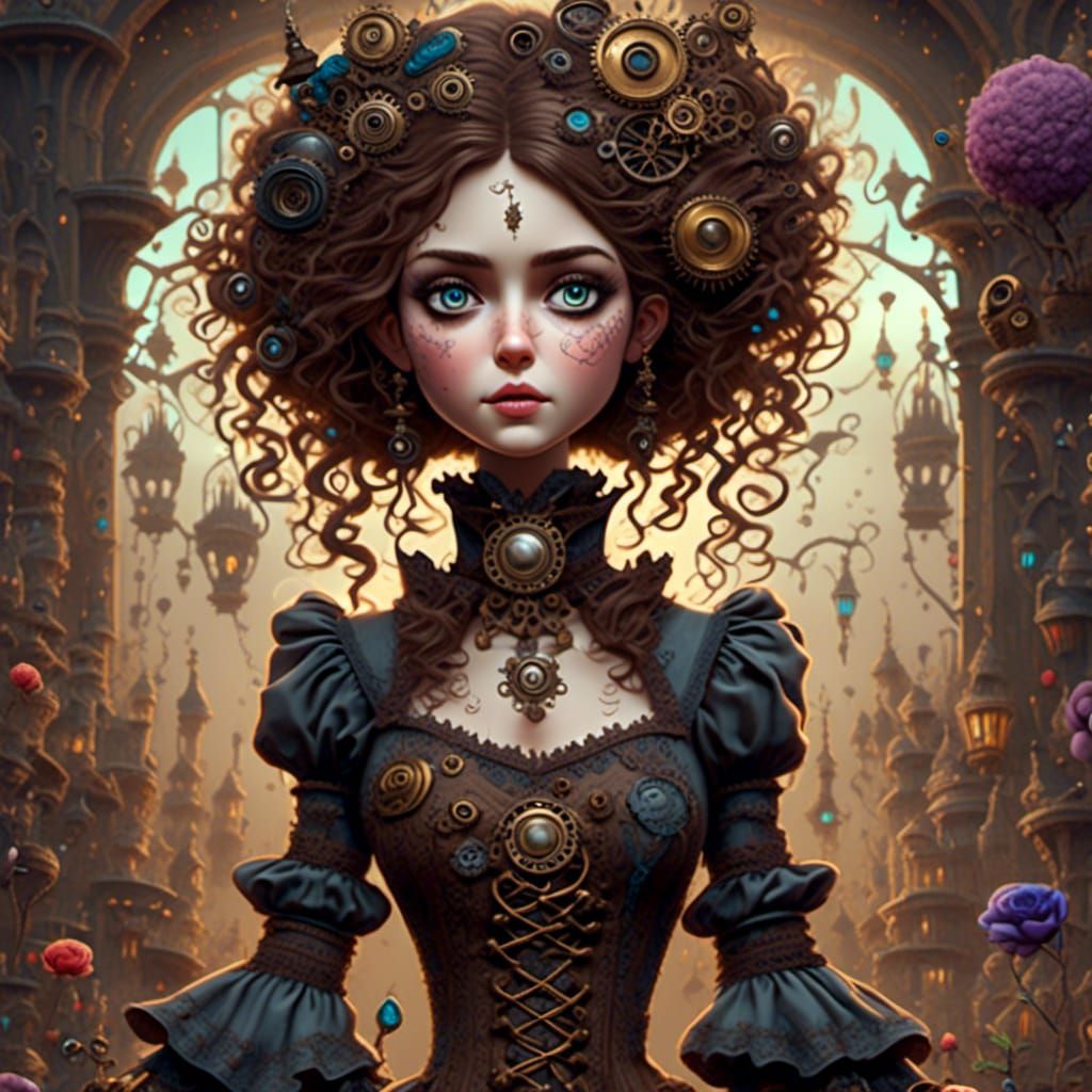 Steampunk Girl with Expressive Eyes in Detailed Matte Painti...