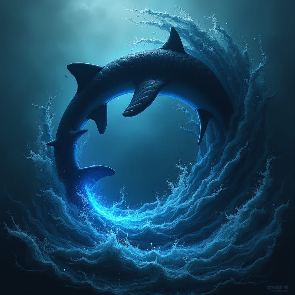 Tasmanian Devil Shark in Cyberpunk Oceanic Vortex