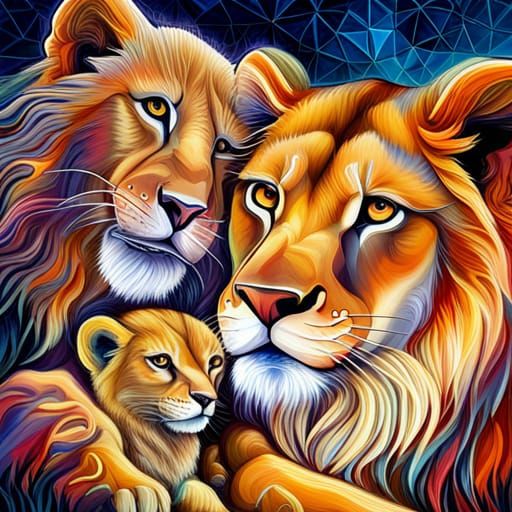 Loving Lion and Cub: Post-Apocalyptic Sci-Fi Art