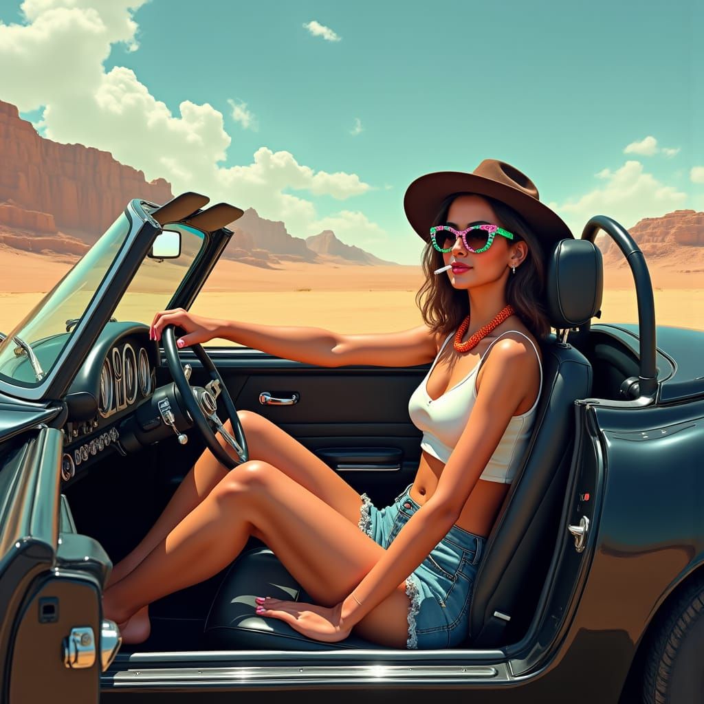 Desert Driver in Open Top Car: Matte Painting