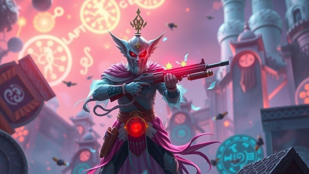 Ethereal Warrior in Vibrant, Dreamlike Scene