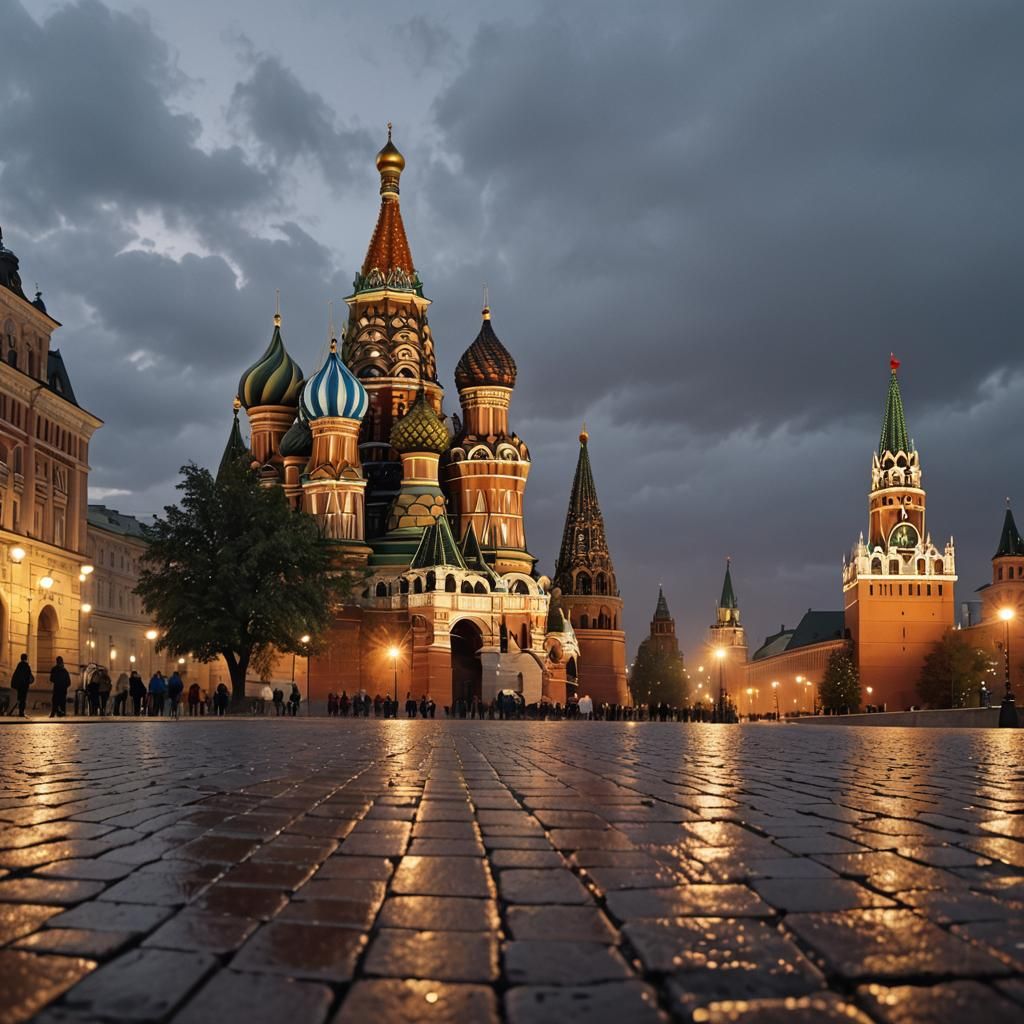 Moscow's Red Square at Night in Digital Art