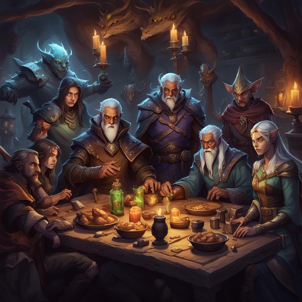 Dynamic D&D Party in Dark Fantasy Style