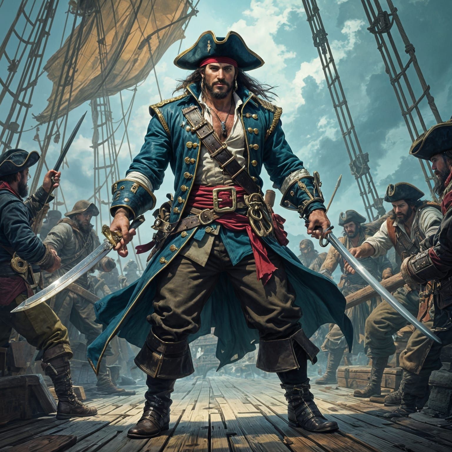 Pirate Captain Leads Battle in Frazetta Style