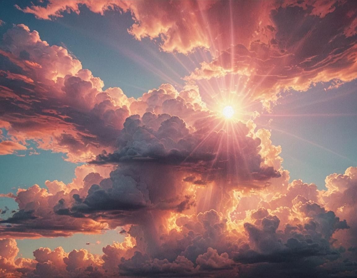 Heavenly Sunshine Beams in Synthwave Style