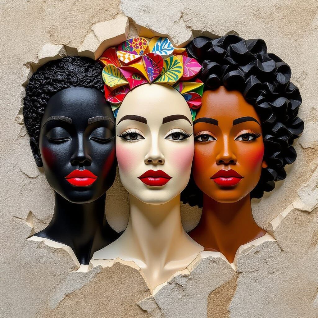 Intertwined Faces Sculpture Symbolizing Unity and Diversity