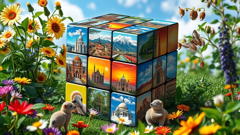 Vibrant Summer Rubik's Cube with Kaleidoscope Scenes