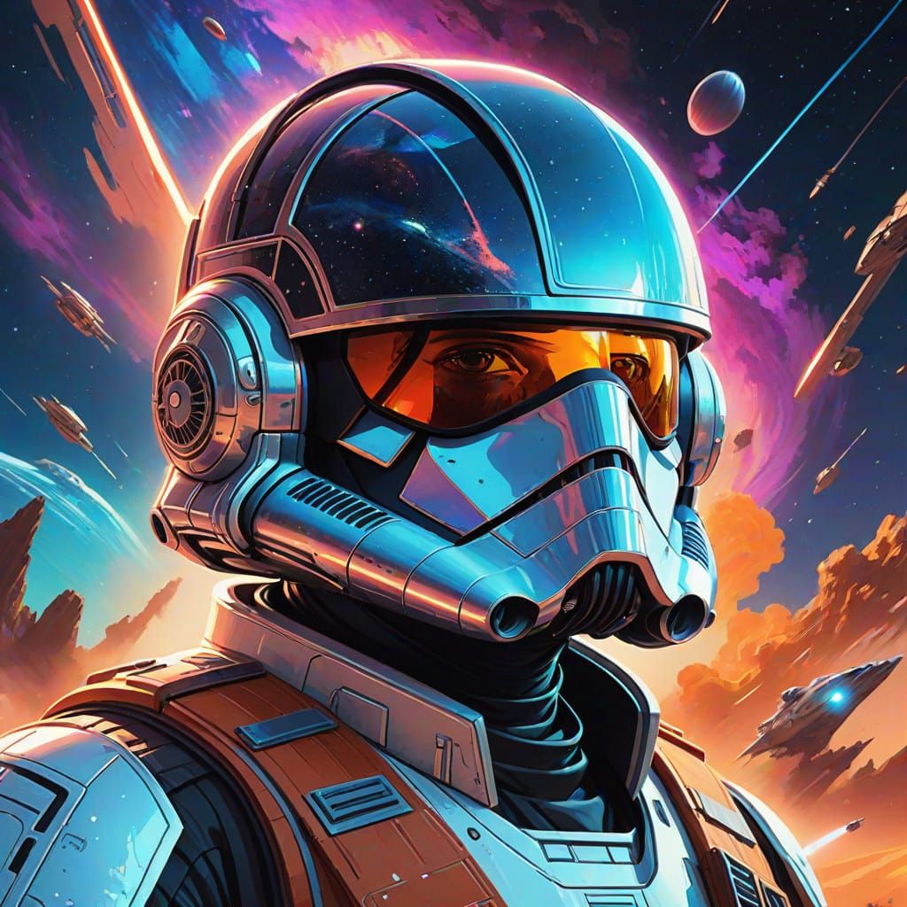 Star Wars Rogue Pilot in Vibrant Cartoon Galaxy