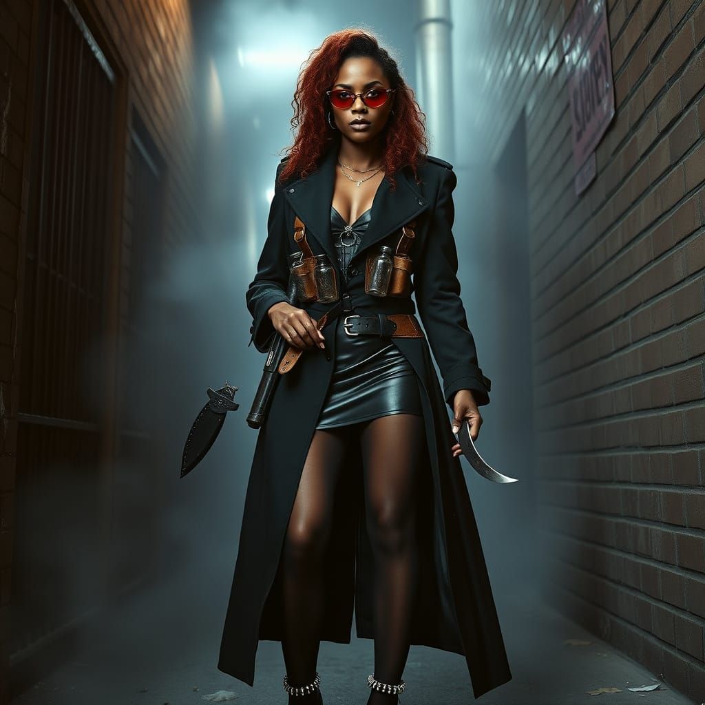 African Vampire Hunter in Gothic Alleyway