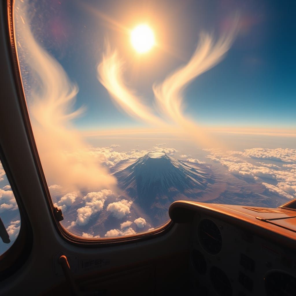 Kilimanjaro Peak from Plane Cockpit, Surreal Digital Art