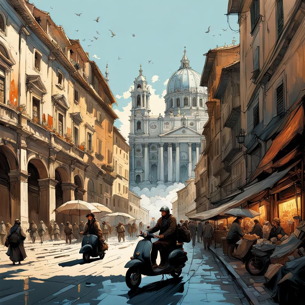 Rome Street Scene in Manhwa Style