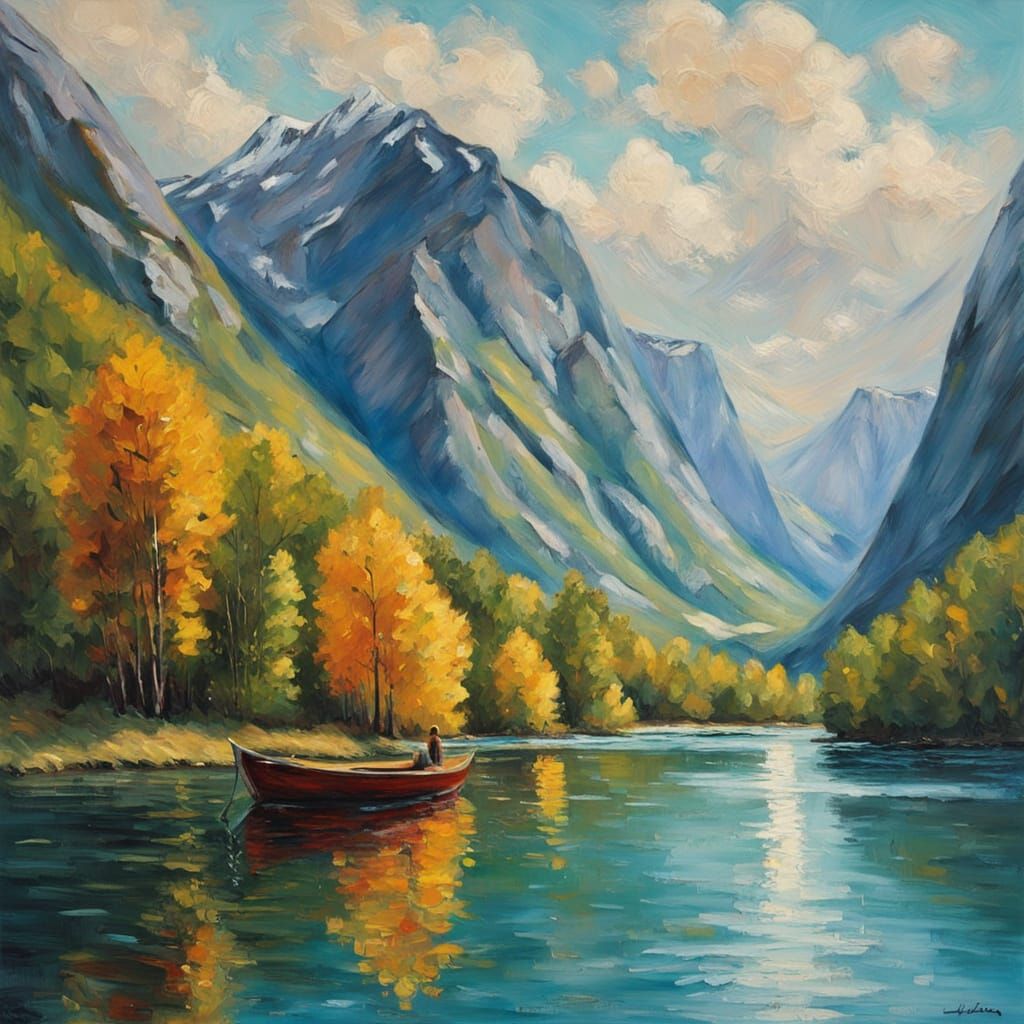 Loen Norway Serene Scene in Impressionistic Oil Painting