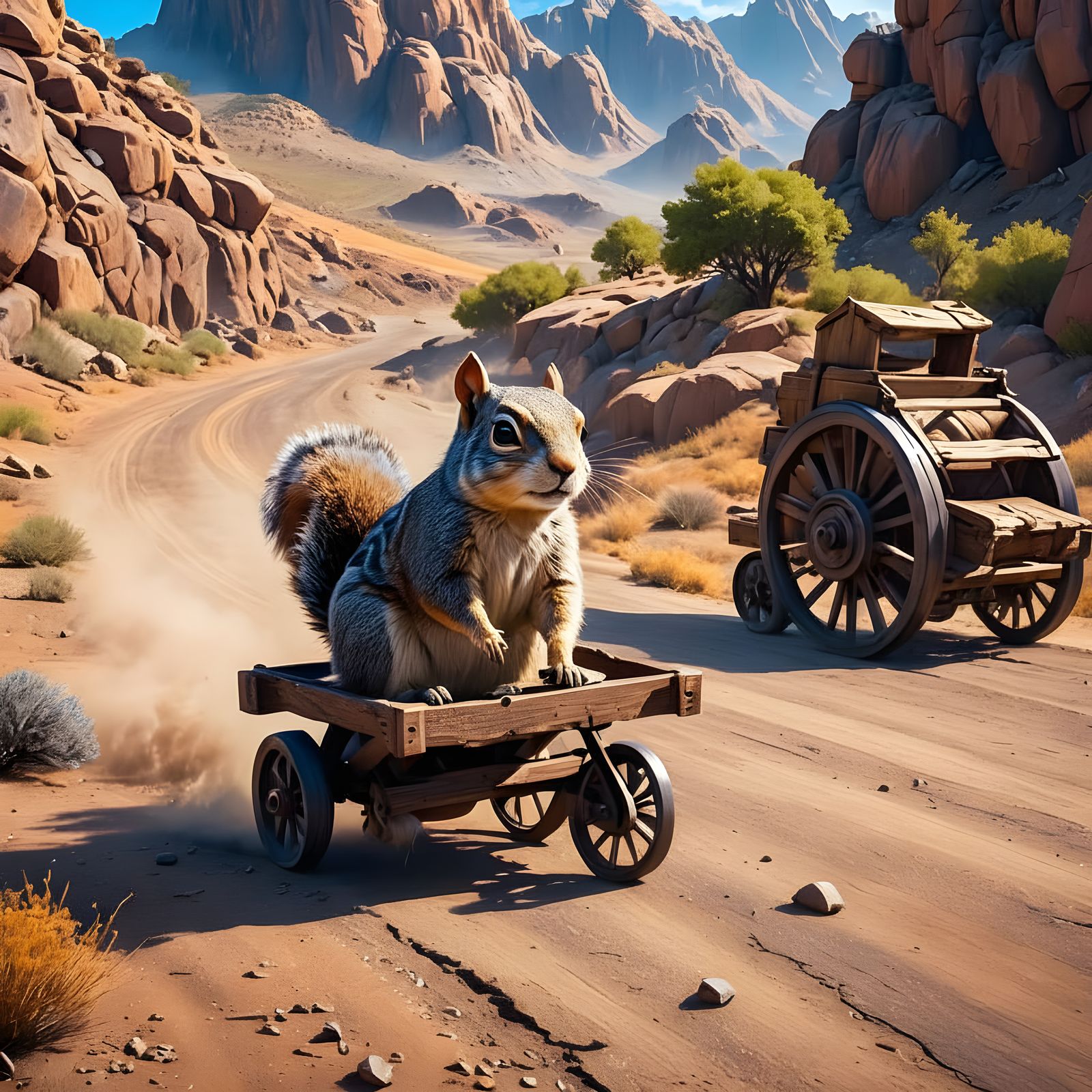 Tiny Squirrel Peril on Ancient Road, Detailed Matte Painting