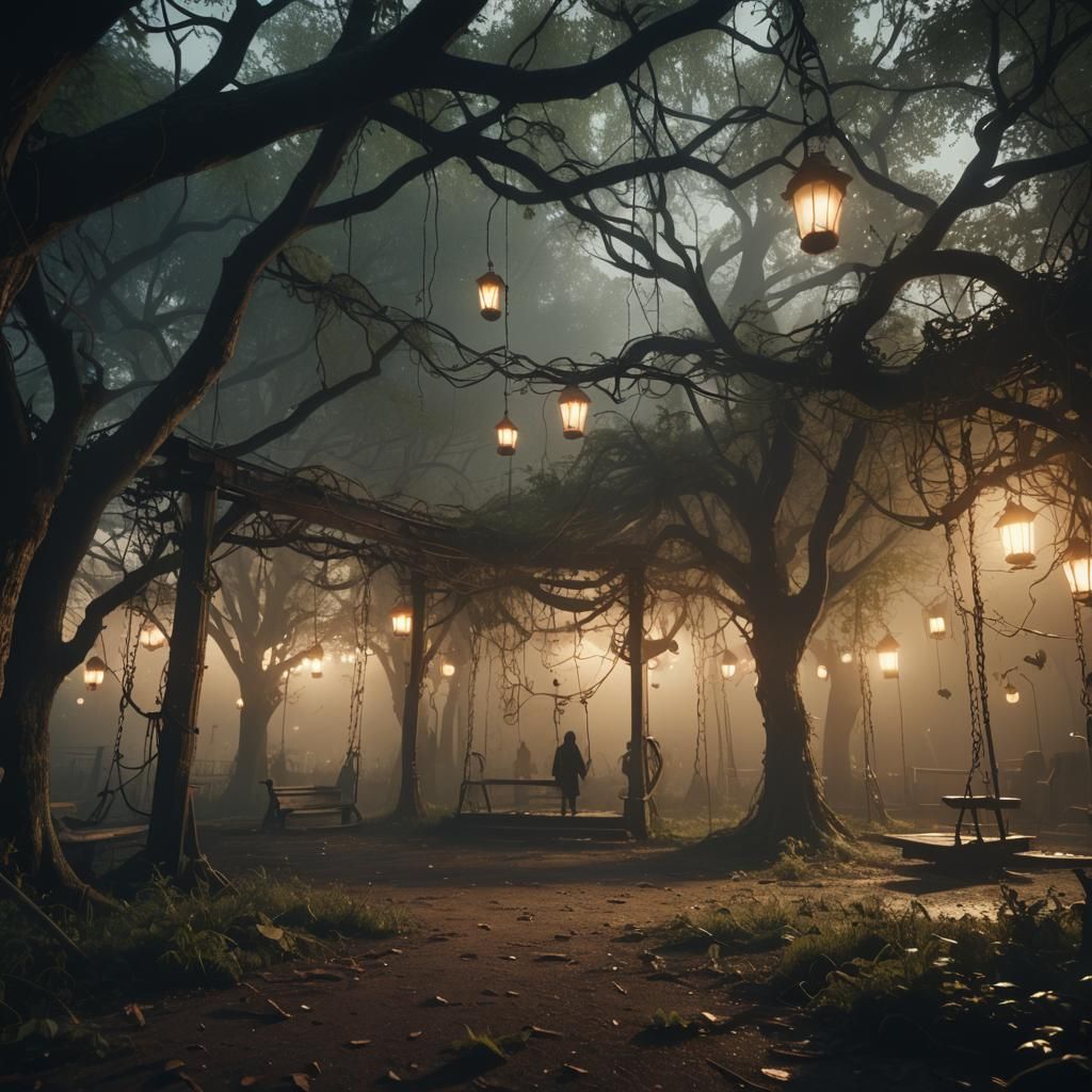 Ethereal Ghosts Gather in Haunted Playground