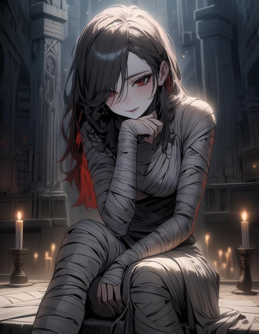 Mummy Girl with Crimson Eyes in Dungeon