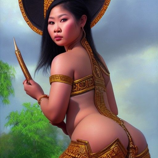 Hyperrealistic Thai Elf Goddess Portrait in Oil Paint Style