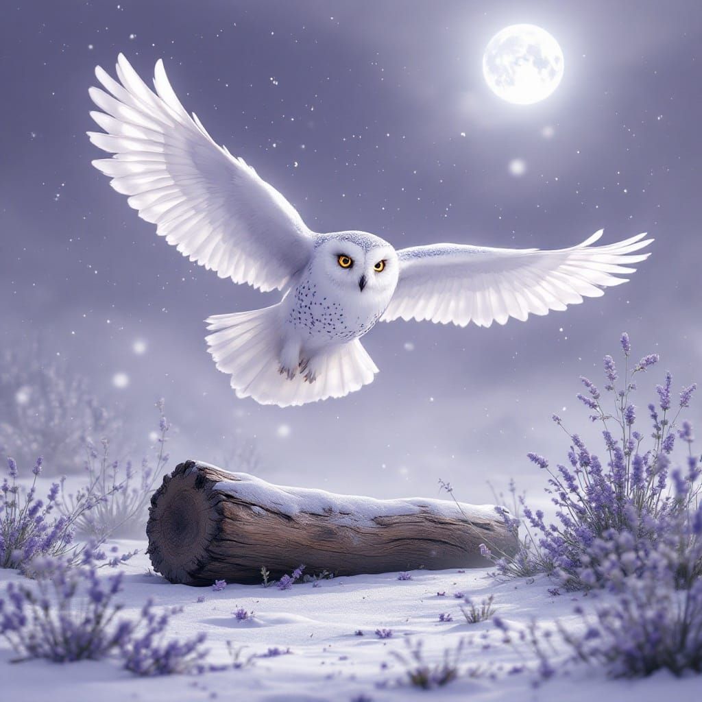 Snow-White Owl Soars through Enchanted Mist