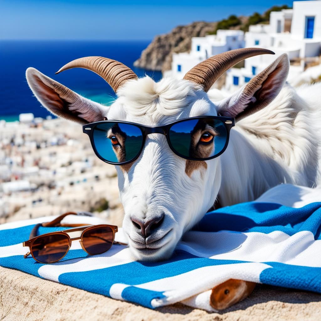 Goat Lounging on a Greek Beach