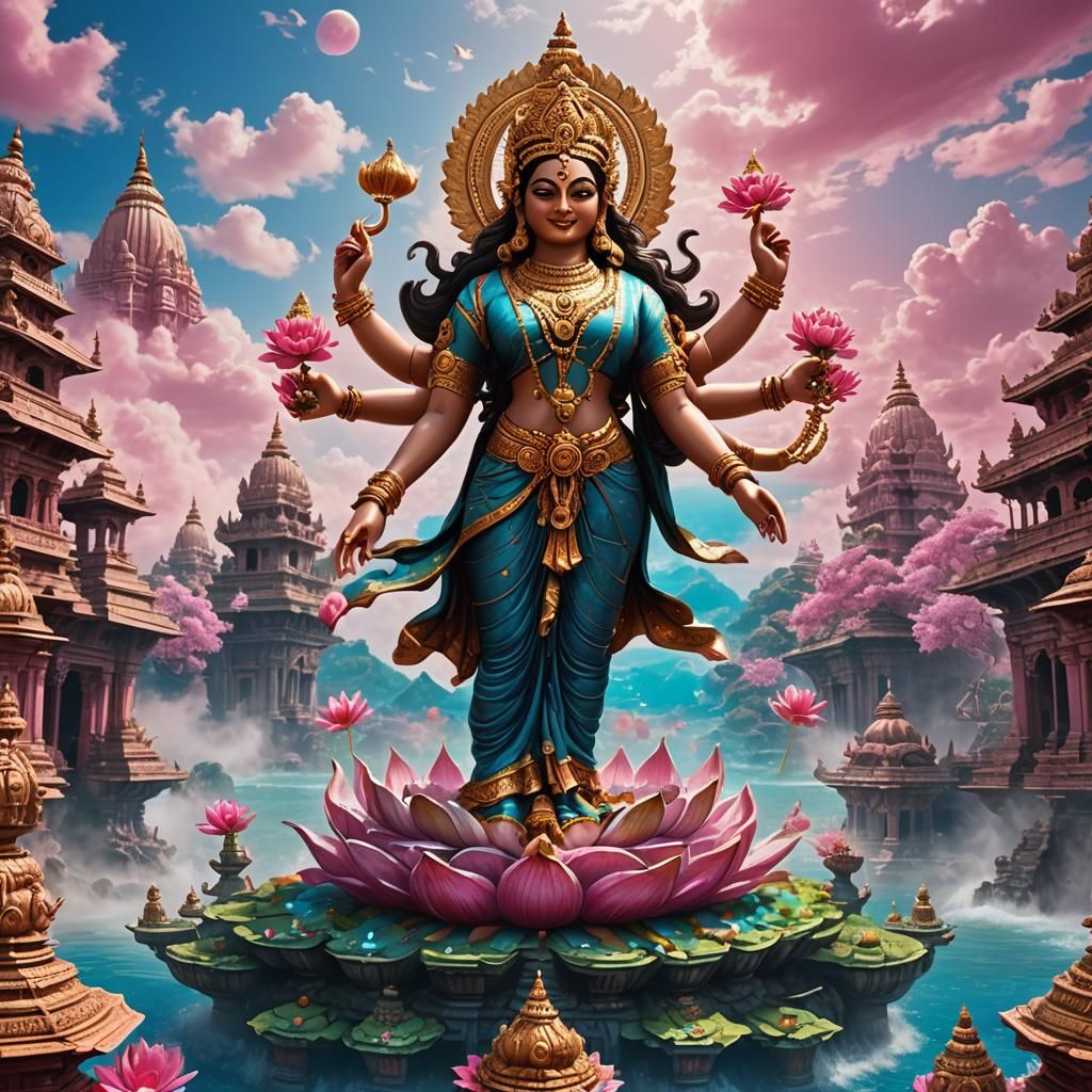 Goddess Lakshmi Over Sea Temple: Fantasy Art
