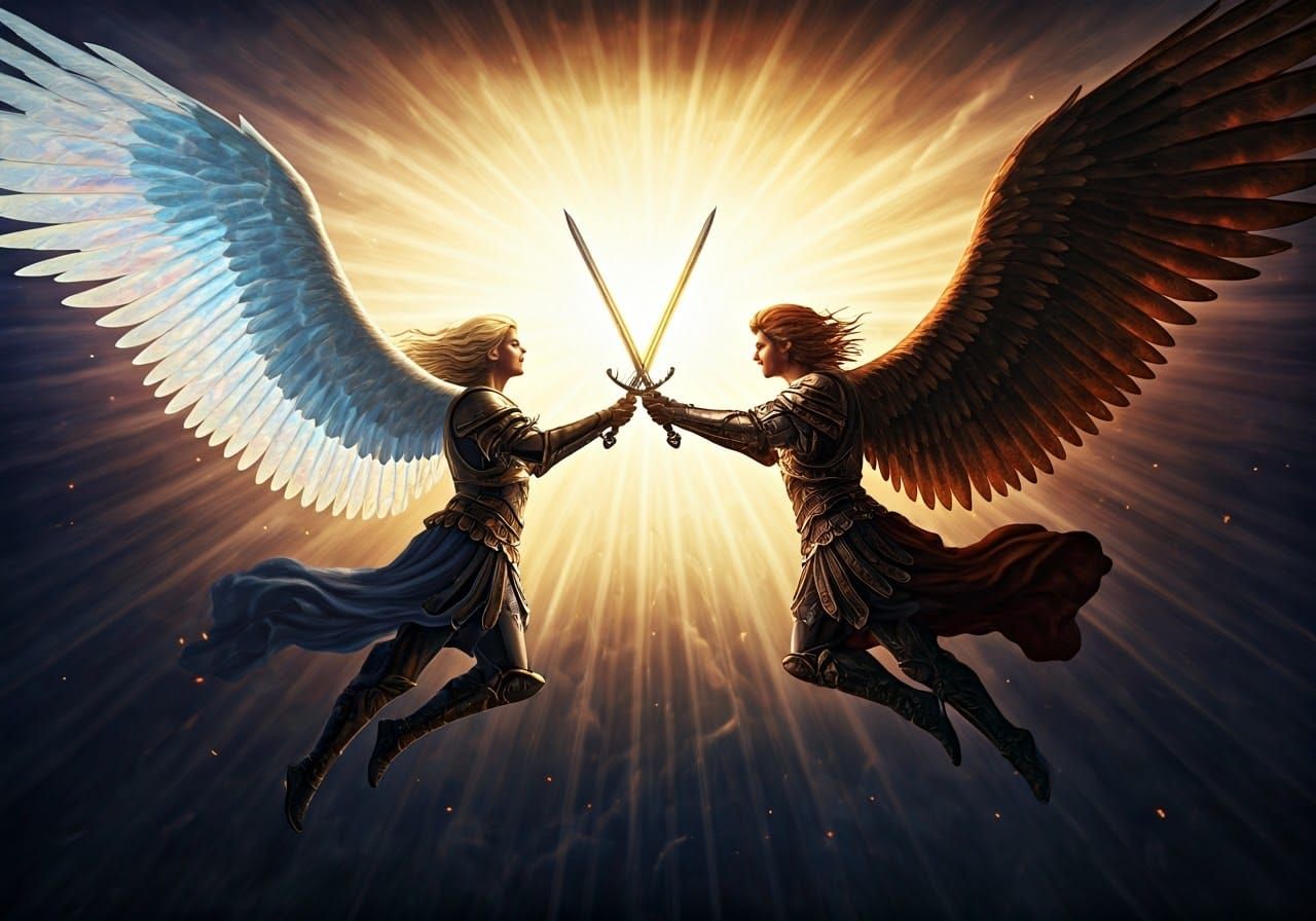 Angelic Battle in a Stormy Sky