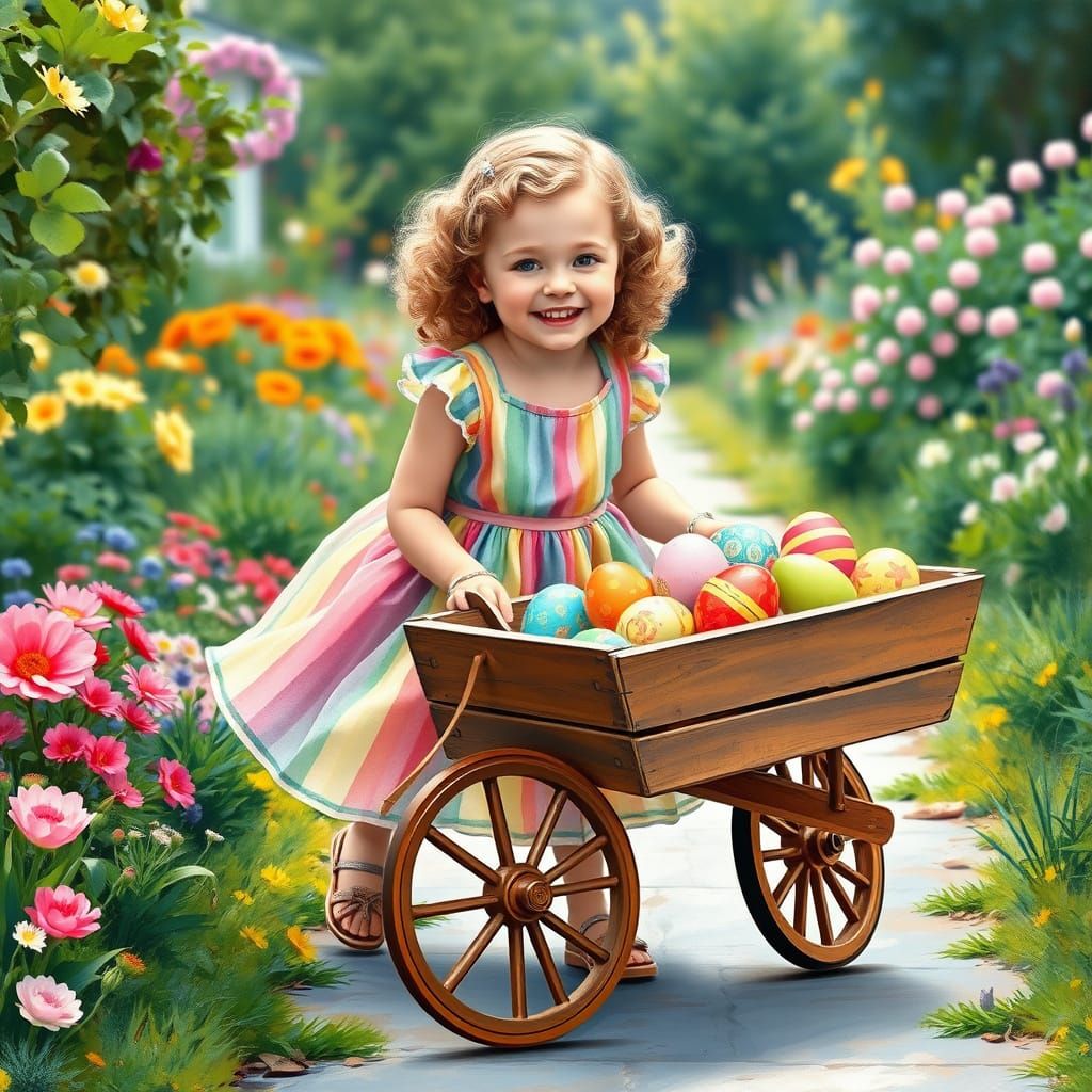 Blonde Girl in Whimsical Garden Setting