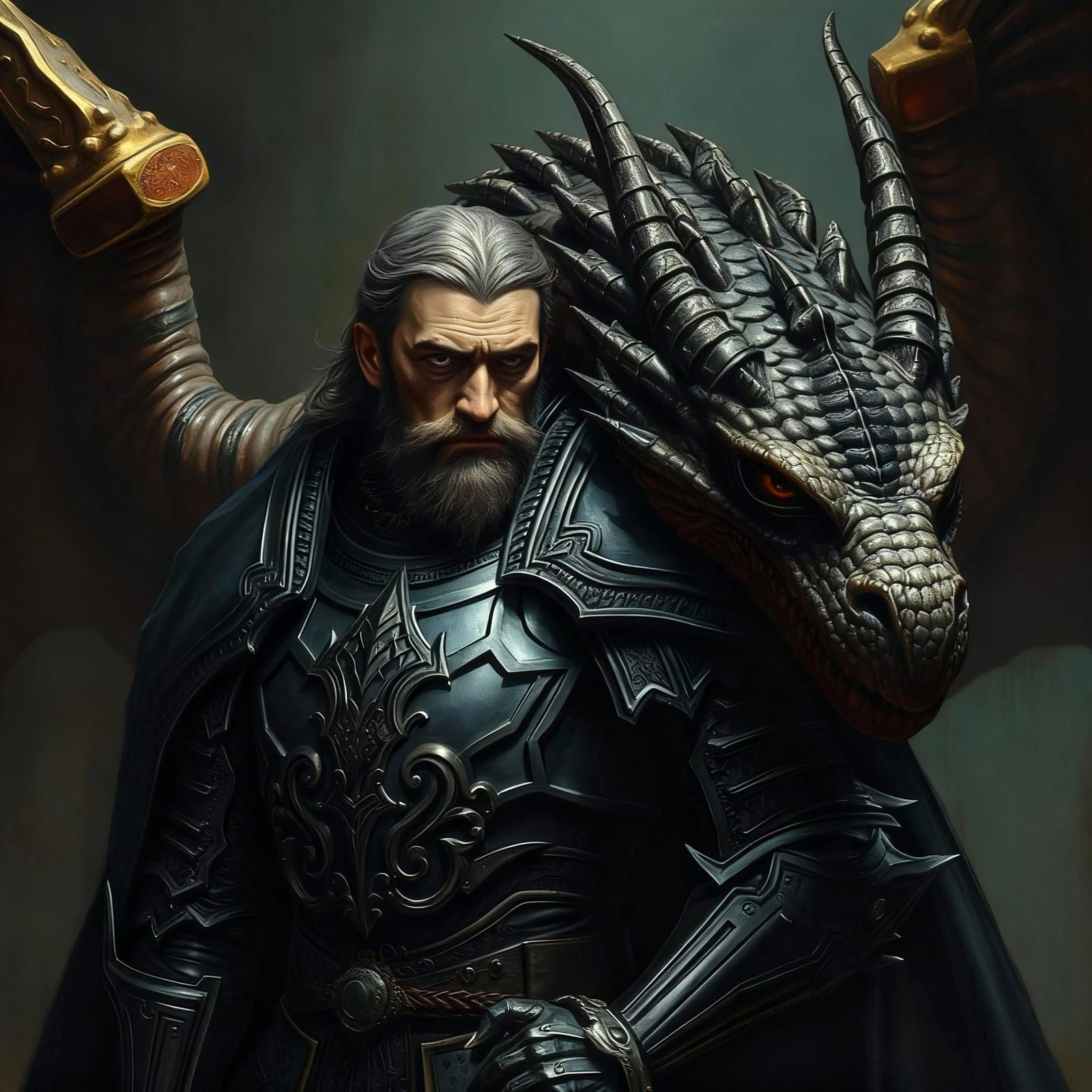Gothic Knight and Dragon Dark Fantasy Portrait
