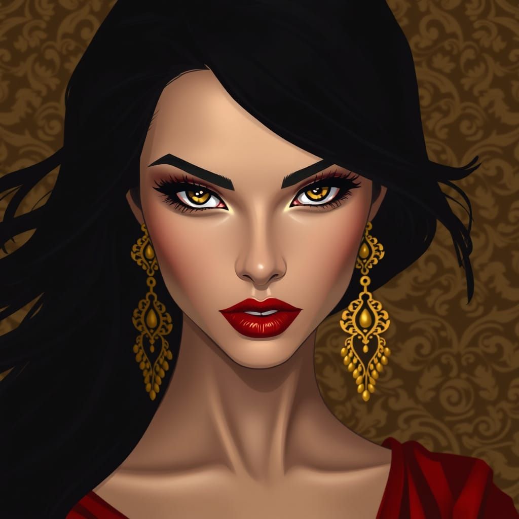 Elegant Portrait in Gold and Red Accents