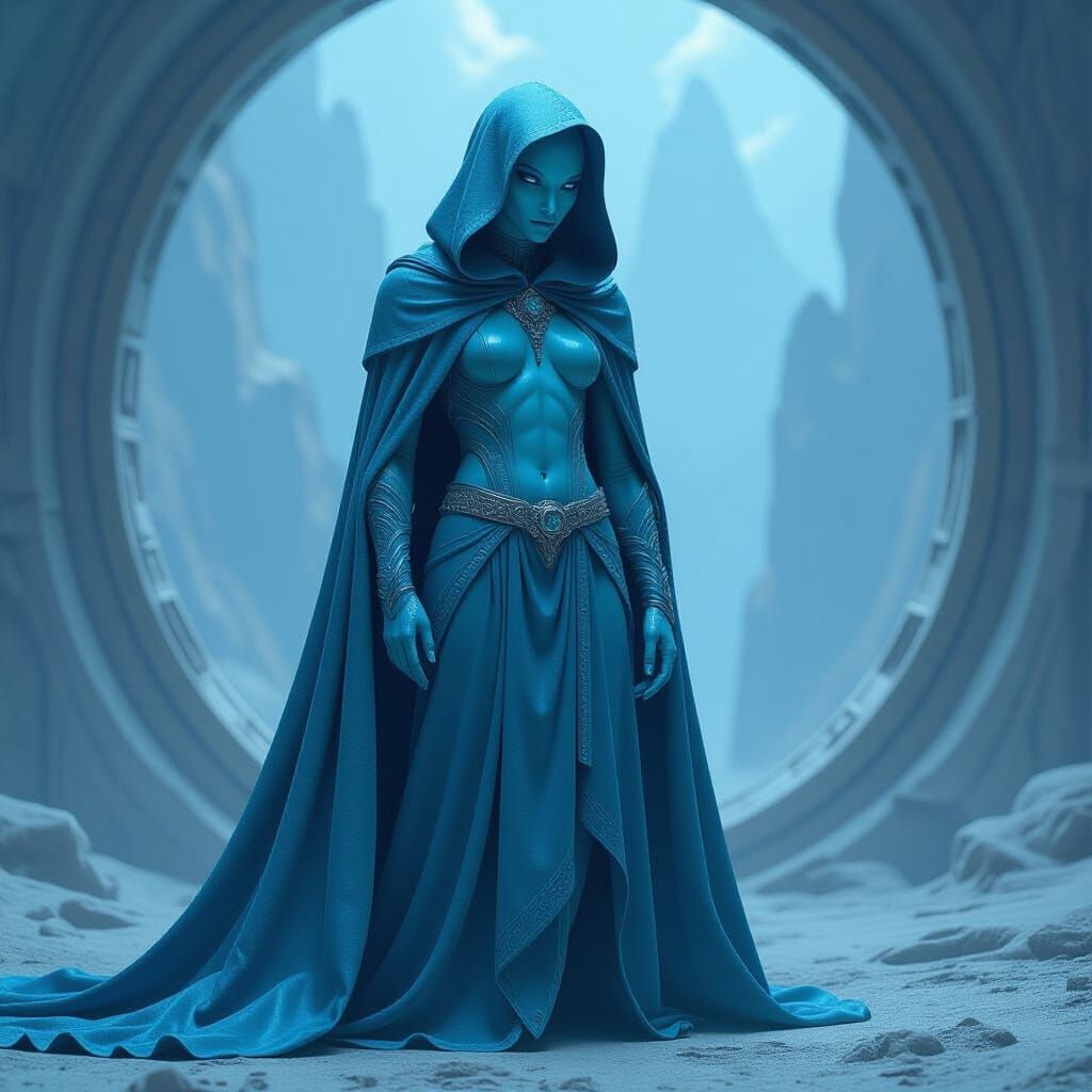 Mystical Blue Alien in Astral Sci-Fi Art