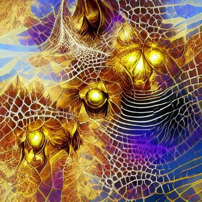 Golden Iridescent Fractal Spiderwebs Concept Art