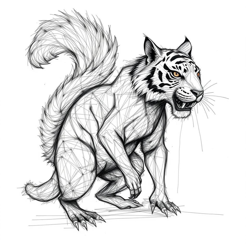 Hybrid Squirrel-Tiger Creature Sketch in Perspective