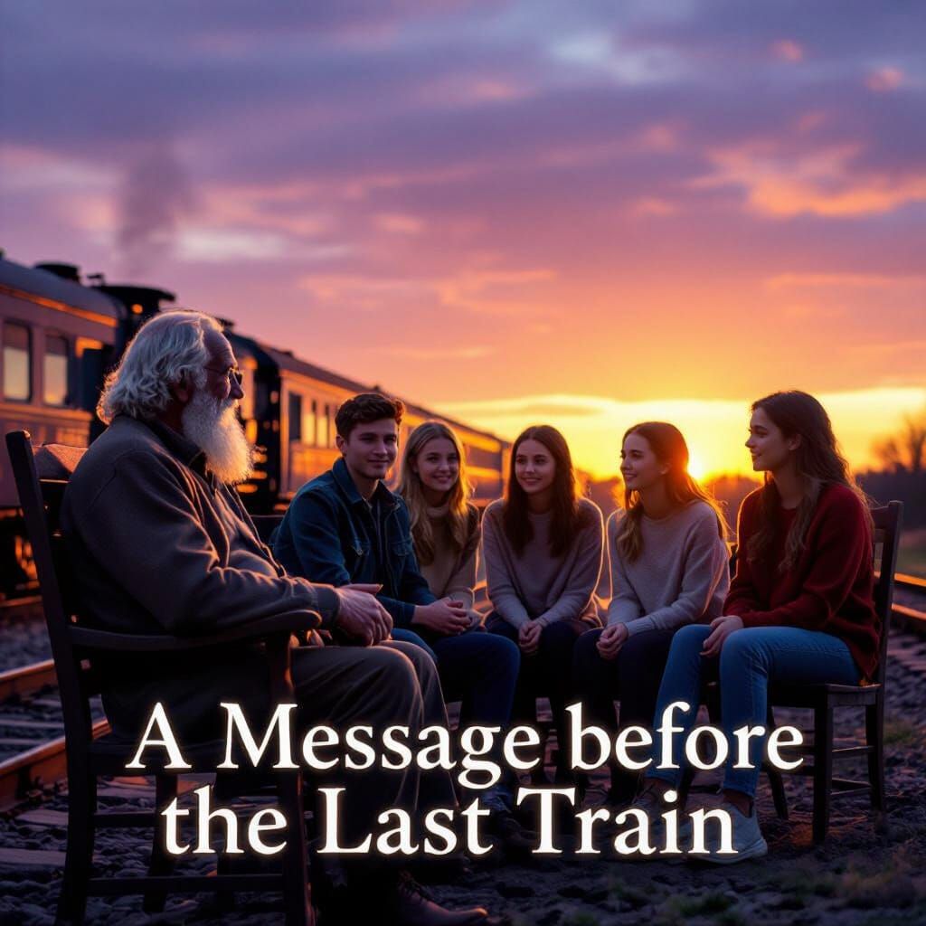 Elderly Man Shares Wisdom by Railway at Sunset
