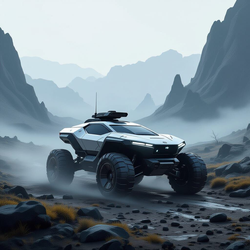 Futuristic Martian Rover in Ethereal Landscape