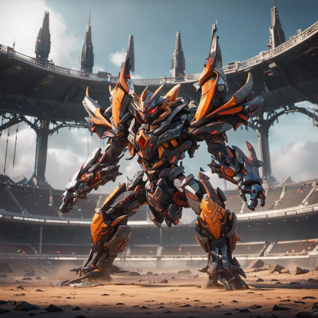 Mecha Haxorus in Arena: Detailed Concept Art
