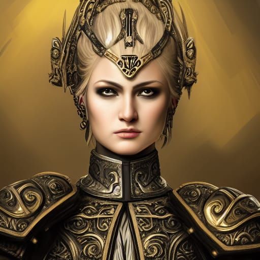 Woman Warrior in Baroque Armor: Dark Fantasy Portrait
